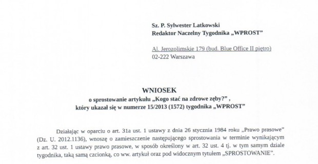 Andrzej Dulian chce sprostowania od Wprost Andrzej Dulian chce sprostowania od Wprost