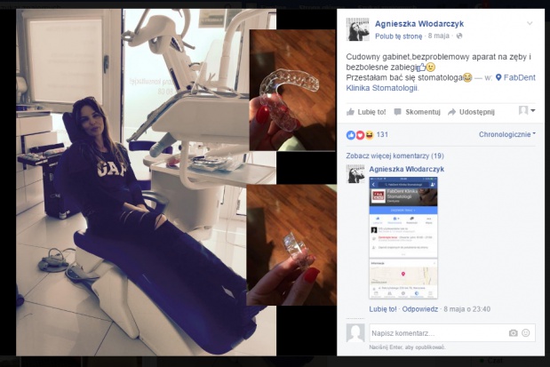 Agnieszka Włodarczyk promuje na FB Fabdent Co Agnieszka Włodarczyk robi z zębami?