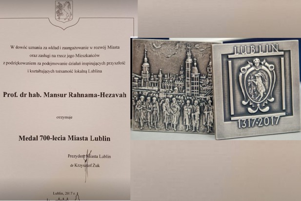 Prof. zw. dr hab. n. med. Mansur Rahnama uhonorowany medalem 700-lecia Miasta Lublin Prof. Mansur Rahnama wyróżniony medalem 700-lecia Miasta Lublin