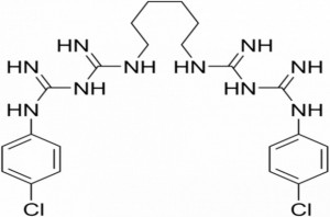 Cząsteczka chlorheksydyny (fot. Wikipedia) Chlorheksydyna na widelcu