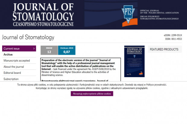 „Journal of Stomatology” Co w środku „Journal of Stomatology”