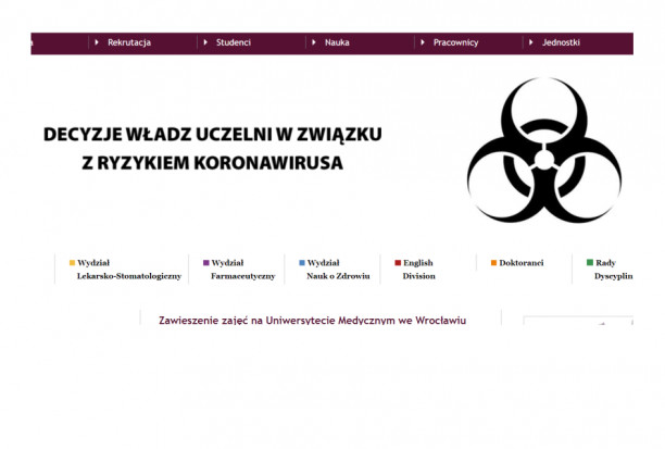 UM we Wrocławiu zawiesza zajęcia dla studentów Koronawirus: władze UM we Wrocławiu wstrzymują zajęcia dydaktyczne