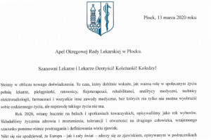 Koronawirus: apel ORL w Opolu Koronawirus: pełen emocji apel Okręgowej Rady Lekarskiej w Płocku