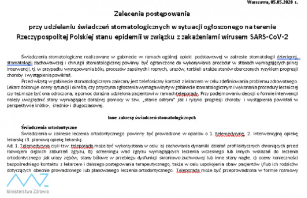 MZ nie wie nic o nowych zaleceniach MZ: nowe zalecenia w stomatologii? Jakie zalecenia?