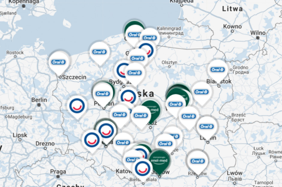 Mapa gabinetów realizująca projekty w ramach ŚDZJU (polskamowiaaa.pl)