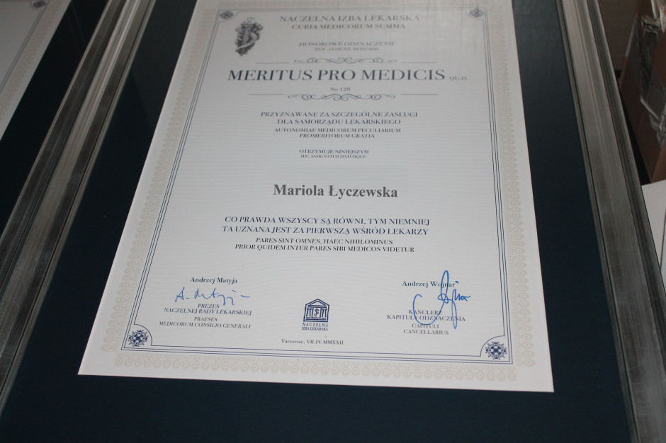 Meritus Pro Medicis dla lek. dent. Marioli Łyczewskiej Fot. Archiwum
